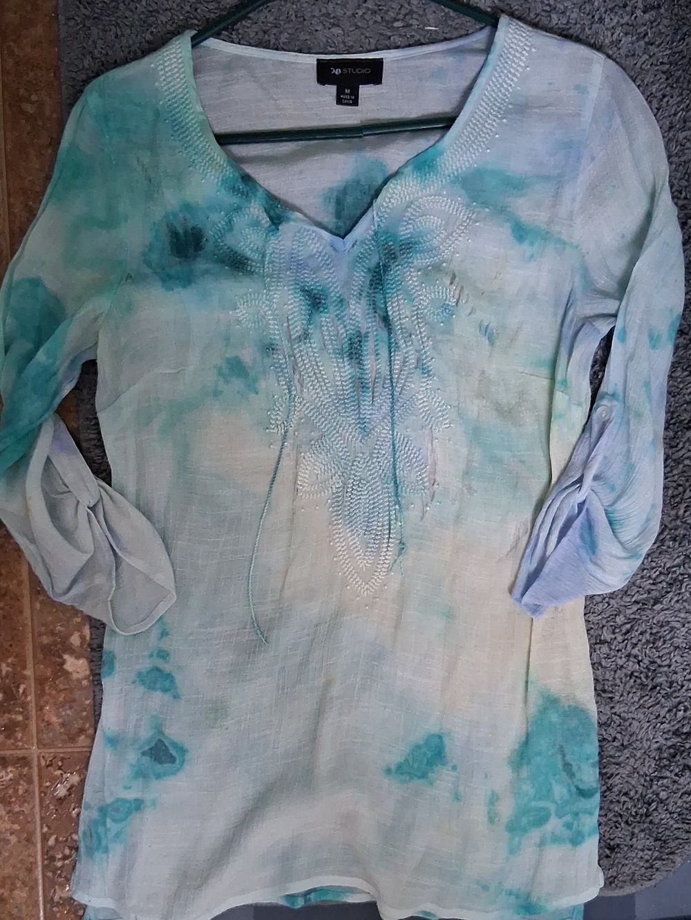 AB Studio Women's Sky Blue Tie-Dye Top